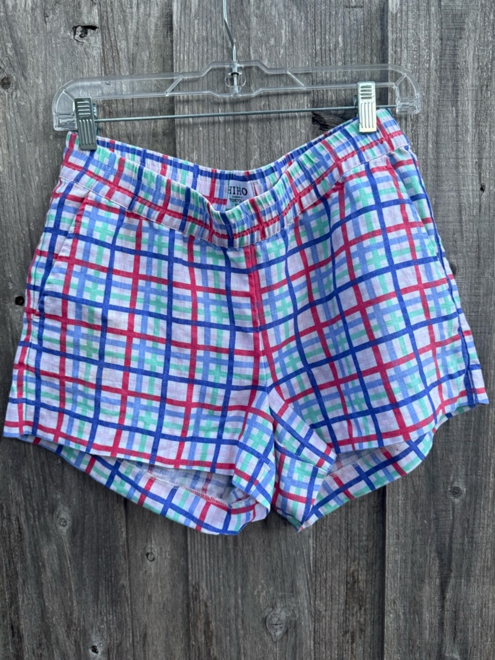 Hiho Tortola Plaid Linen Blend Pull On Shorts Small Colorful Resort